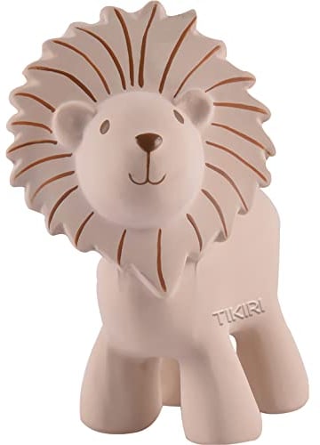Tikiri 8596012 - Naturkautschuk Rassel in Geschenkbox, Löwe, Badespielzeug, für Babys und Kinder ab 0+ Monaten