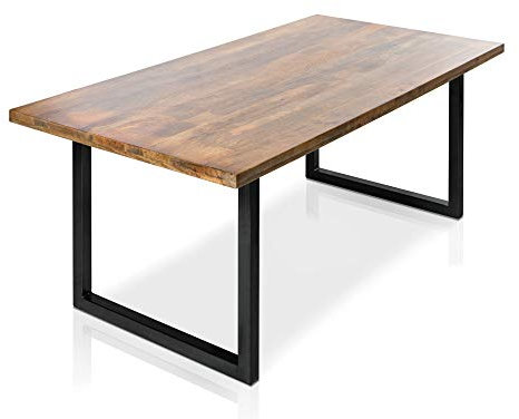 moebel-eins BRISTOL Esstisch, Material Massivholz, Mango/Metallgestell, 200 x 100 cm, schwarz