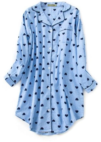 CHUNG Chemise de nuit à manches longues boutonnée pour femme - Chemise de nuit à carreaux - Motif tartan - Flanelle et coton, Cœur Bleu, XXL