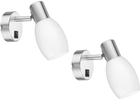 ledscom.de 2 Stück Leselampe/Wandleuchte LUPI, Schalter, edelstahl matt, 1x E14 max. 25W
