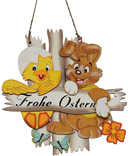 Türschmuck Frohe Ostern - wunderschöner Holzschmuck für Tür oder Wand - Osterhase mit Kücken - XL 30cm - Wandschmuck Türschild - Holz Handarbeit