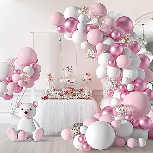 Jstzdq 152 Pcs Pink Balloon Garland Arch Kit, Pink White Latex Balloons Arch Kit, Party Balloons Decor for Wedding Baby Shower Birthday Anniversary Festival Party Decor