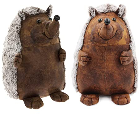 HTUK Faux Leather Hedgehog Door Stop Vintage Style Brown Home Accessory