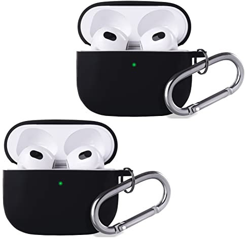 Teyomi Pack de 2 fundas compatibles con AirPods 3 Generación 2021, funda de silicona para AirPods 3, antigolpes para Apple AirPods 3 Case Cover con mosquetón, [LED visible en la parte frontal]