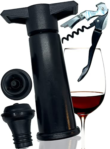 SANKRO Vacuum Pump, Wine Pump, Corkscrew, Wine Opener, Vacuum Pump + 2 Wine Stopper, Empty Pump Pack with 2 Stoppers and a Corkscrew, Wine Accessories