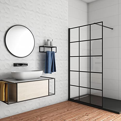 Aica Paroi De Douche Noire 80x200cm Paroi De Douche À L'italienne En 8mm Verre Coloré Avec Une Barre De Fixation Noire 90cm recoupable