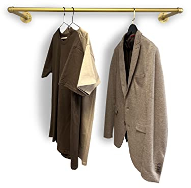 RSR Hangers Kleiderstange Garderobe Industrieller Stil Design Gold für Wand | Breite 50 cm x Tiefe 30 cm | Garderobenstange | Wandmontage | Ankleidezimmer | begehbarer Kleiderschrank M50100-Gold