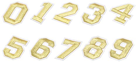 Sourcing Map 1Set Number Embroidered Decorative Repair Patches Iron on/Sew On Applique 0-9 Gold 2 Height for Clothes, Shoes, Hats, Backpacks, DIY