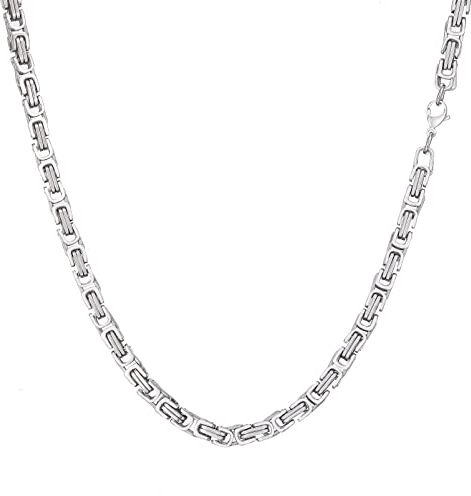 AFSTALR Herren Königskette Silber Schmuck für Herren ，Edelstahl Breit Herrenkette Männer 6mm Byzantinische Kette Halskette für Herren Länge 60cm