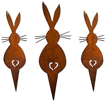 Haohon Osterdeko für Draußen Rost Gartenstecker Osterhase Shabby Look Groß Rostdeko Gartendeko Außen Osterdekoration Metall Vintage Ostern Rost Frühling Deko (A3-3pcs)