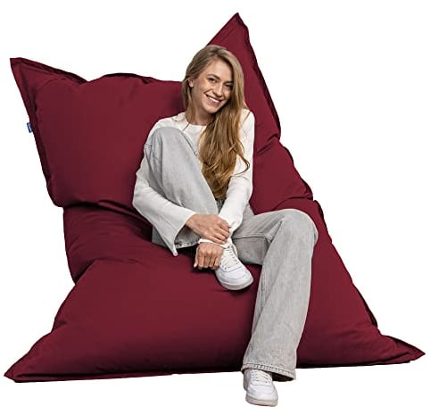 Bruni Riesen-Sitzsack Caree in Bordeaux – rechteckiger XXL-Sitzsack mit 140x180 cm und 400 l Füllung, Bean-Bag mit Innenhülle, Liegesack, Abnehmbarer Bezug, Indoor und Outdoor, aus Deutschland