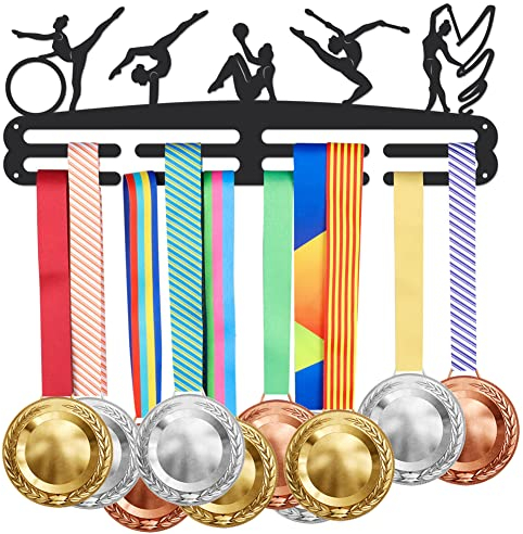 SUPERDANT Ginnastica Ritmica Porta Medaglie Sport Femminile 40x15cm 2 Righe 8 Ganci Espositore per Medaglie Montaggio a Parete Nastro Decor Ganci di Ferro Premi Sport Appeso a Parete Regalo