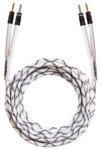InnoStars 12AWG OFC Speaker Cable Wire with Gold-Plated Banana Plugs (25 Feet), Premium Heavy Duty Braided, 99.99% Oxygen-Free Copper (OFC) - White, 25 Ft