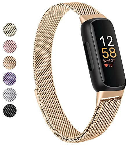 Vanjua for Fitbit Inspire 3 Bands Women Men, Stainless Steel Metal Mesh Loop Adjustable Magnetic Wristband Replacement Straps Compatible with Fitbit Inspire 3 Fitness Tracker (Rose Gold)