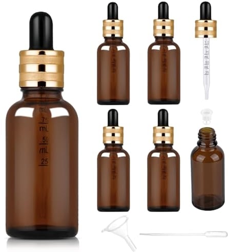 StarryTiger 6 Pcs 30ml Flacons en Verre Ambre avec Pipettes, Bouteilles en Verre Vide avec Compte-gouttes Verre Pipettes pour Huile Essentielle, Aromathérapie, Liquids Chimique, Parfum