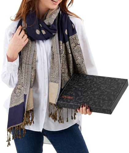 LOVARZI Écharpe Femme Luxe Bleu - Foulard Chaud Femme pour Hiver, Élégance et Confort - Pashmina Femme