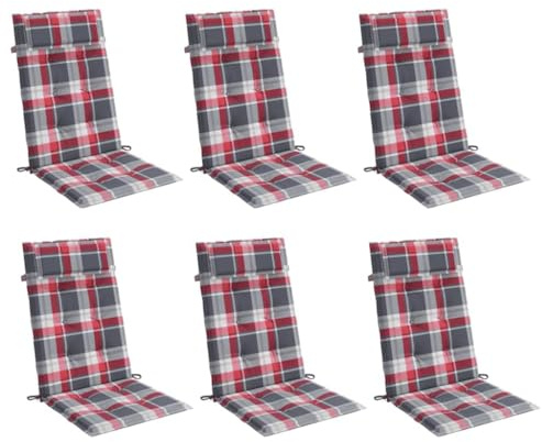 vidaXL Hochlehner Auflage 6 STK., Sitzkissen für Gartenmöbel Hocker Ottomanen, Wasserabweisendes Sitzpolster, Sitzauflage Stuhlauflage, Rot Karomuster Oxford Gewebe