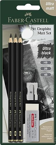 Faber-Castell 115296 - Bleistifte Set Pitt Graphite Matt, 5-teilig, inkl. Spitzer und Radiergummi