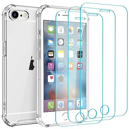 Whioltl Coque pour iPhone 6 Plus et iPhone 6S Plus avec 3 Pack de Protection d'écran en Verre Trempé, Crystal Clear Phone Cover, Anti-Rayure, Coque Basique Transparente Compatible avec Chargeur sans