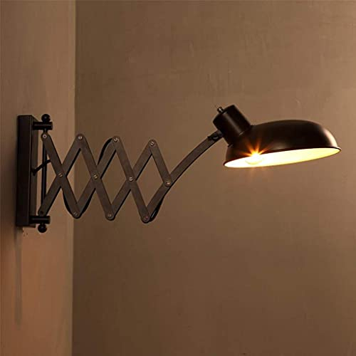 Vintage Industrielle Wohnzimmer Wandlampe Innen Ausziehbar Schwarze Schlafzimmer Wandleuchte Mit Stecker Schalter Rustikal E27 Swing Arm Wandlicht Flexible Leselampe Links/Rechts Schwenkbar