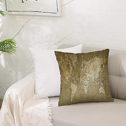 Kissenbezug Polyester Zierkissenbezug,Antike alte Weltkarte mit Textur Nostalgischer Plan Atlas Lebensspur Welt khaki beige,Dekorativen Kissenhüllen Weiches Kissen für Sofa Couch Schlafzimmer 50x50 cm