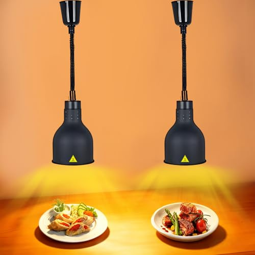 VFDZ Wärmelampe Küche Gastro, Hängende Speisenwärmer Lampe Einziehbar | 19 cm/25 cm Schwarz Wärmelampen für Speisen Buffet, Lebensmittel Wärmelampe für Küche und Buffets Esszimmer