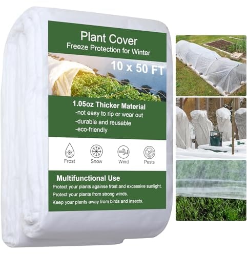 Happybase Plant Covers Freeze Protection, 10x50FT Frost Cloth Plant Freeze Protection, Garden Floating Row Covers for Raised Beds/Vegetables Insect/Winter Frost