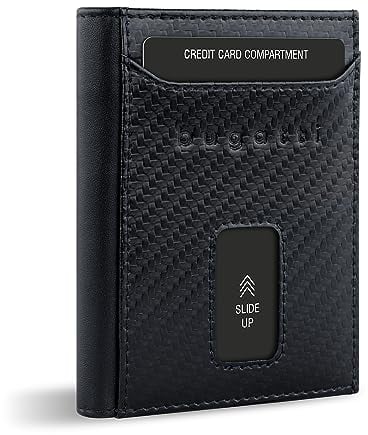 bugatti Secure Slim Mini Börse Spezial mit RV-Münzfach und RFID-Schutz aus Leder, Carbon