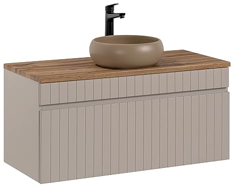 Lomadox Waschtisch Unterschrank 100 cm Keramik Aufsatzwaschbecken Kaschmir Eiche Nb. B/H/T ca. 100,4/60,5/46 cm