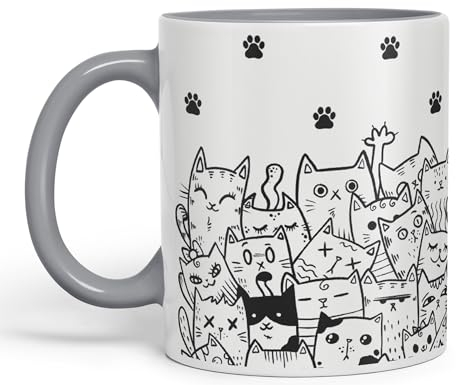 Vixar Cats mom dad Paws cat Lovers Coloured Ceramic Mug Cup Gift 330ml 11oz Work Office Tea Coffee (Grey)