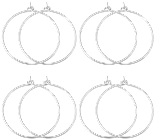 Beebeecraft 1 Box 8Pcs Beading Earring Hoops 925 Sterling Silver 24x27mm/0.94x1in Open Oval Round Wine Glass Charm Rings Earring Findings Supplies for Jewelry Making DIY Craft Kit