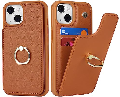 SailorTech Coque pour iPhone 7/8 Étui avec Porte-Carte de crédit pour Femmes, Etui pour iPhone SE 2020/SE 2022 Anneau de Support avec Fentes pour Cartes Étui à la Mode pour Hommes-Marron