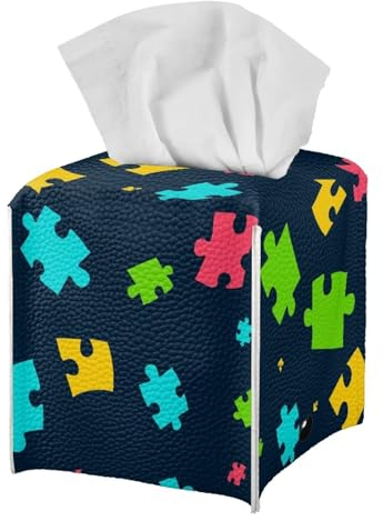 Gearider Taschentuchbox aus PU-Leder, bunt, Puzzle, niedlich, modern, quadratisch, dekorativer Papier-Spender für Badezimmer, Büro, Auto, Heimdekoration