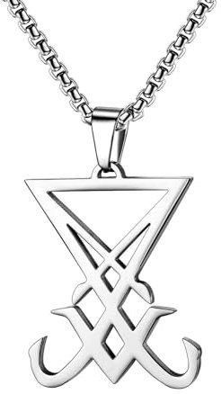 JewelryWe Siegel von Luzifer Kette Herren: Silber Edelstahl Satanisches Symbol Sigil of Lucifer Satan Anhänger Religiöse Halskette Heidnisch Wicca Amulett Schmuck für Männer