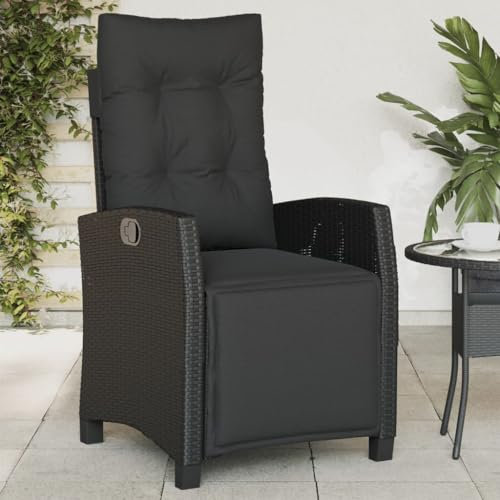 Homgoday Gartensessel mit Fußteil Verstellbar Gartenstühle Gartenstuhl mit Liegefunktion Rattansessel Rattanstühle Balkonstühle Terrassenstühle Garten liegestuhl Schwarz Poly Rattan
