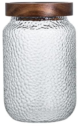 Viovian Vorratsdosen aus Glas mit Holzdeckel, rutschfest, für Kaffee, Zucker, Kaffee, Bohnen, Süßigkeiten, Kekse, 1000 ml