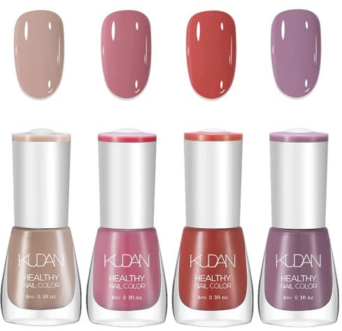 Nail Polish Sets, Quick Dry Nail Polish Nail Varnish, 4PC Pink Nail Varnish Set, Long Lasting Nude Pink Red Purple Nail Polish, Non-Toxic Water Based Nail Varnish No Need Cure