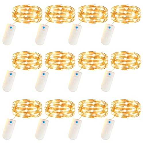 12 x 30er LED Lichterkette mit Batterie, 3M Kupferdraht Lichterkette Klein, 3 Lichtmodi Lichterketten Wasserdicht, Lichterkette Innen für Garten,Geschenk Deko,Hochzeit, Party,Weihnachten (Warmweiß)