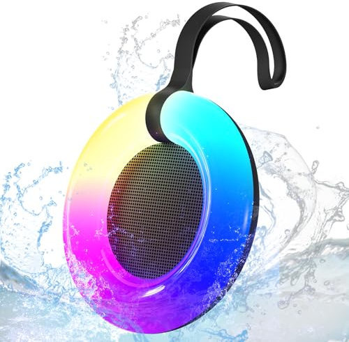 Xinborry IPX7 Wasserdichter Lautsprecher mit dynamischem LED-Licht, Bluetooth-Dusch-Lautsprecher, tragbare Bluetooth-Lautsprecher, schwimmend, echtes kabelloses Stereo für Outdoor/Pool/Strand,