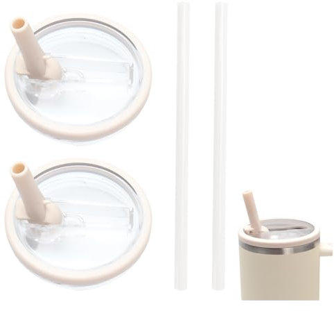 Stanley Flip Straw Lot de 2 couvercles de rechange pour gobelets Stanley de 100 ml, anti-fuite et anti-poussière, avec paille, couvercle de rechange pour accessoires Stanley Cup (beige)