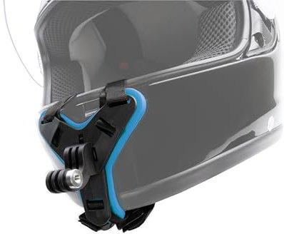 Reflex Camera Motorcycle Helmet Chin Mount with Adjustable Straps for GoPro Hero 13/12/11/10/9/8/7/6/5/4/3 & DJI Osmo & other Action Cameras w/Vibration Reduction - BLUE