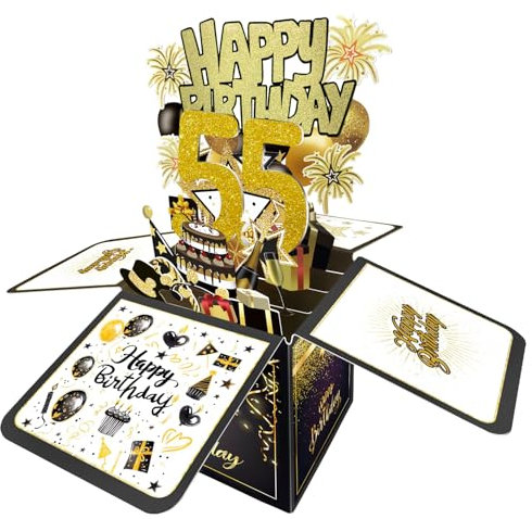 Joycard Geburtstagskarte zum 55. Geburtstag, Dekorationen für Frauen und Männer, Happy Birthday 3D-Karten für 55 Jahre alte Mutter Vater, Geburtstagsgeschenkbox für Frau Ehemann