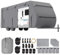 VEVOR Bâche de Protection Camping-Car, 9,14-10,05 m, Housse Caravane Non tissée à 4 Couches, imperméable, Coupe-Vent, indéchirable, Classe A, avec Sac de Rangement, Patchs de Fixation, protège-Roues