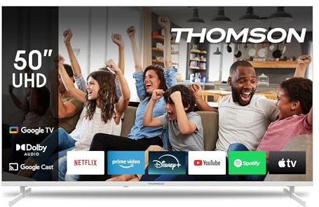 THOMSON 50 Pulgadas (127cm) 4K Ultra HD Blanco Smart Google TV, Wi-Fi, Dolby Vision IQ, Dolby Atmos, HDR10, Bluetooth 5.1, Triple-Tuner (Cable/Satélite/Antena), HDMI, Ci+, A+ Panel - 50UG4S14W