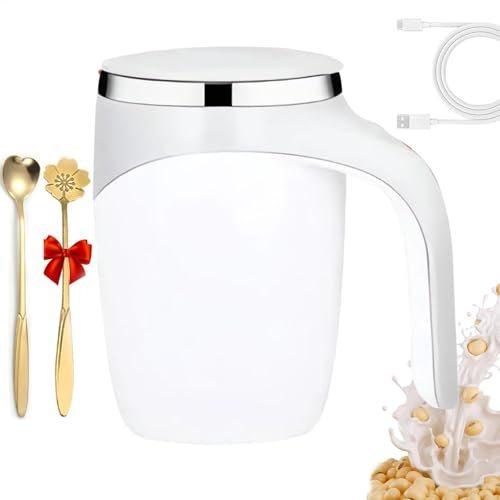 Gomice Automatic Magnetic Stirring Coffee Mug, Rechargeable Auto Stirring Mug, Automatic Mixing Cup with 2 Stir Spoons, Stainless Steel Electric Mixing Cup for Coffee,Milk