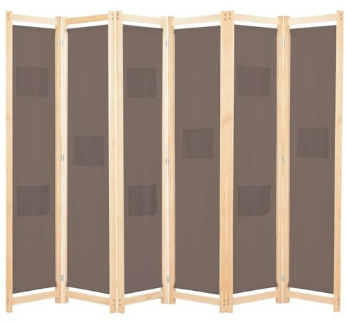 vidaXL 6-Panel Room Divider Home Bedroom Folding Privacy Panel Screen Wall Partition Separator Paravent Section Brown 240x170x4cm Fabric