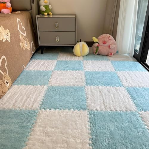 Square Interlocking Carpet Tiles | Foam Plush Floor Mat,Soft and Thick Velvet Square Protective Floor Mat for Kids Room, Playroom, Nursery, Bedroom