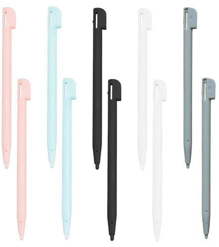 Stylet NDSLite - Lot de 10 Stylets en 5 Couleurs (2 Noirs, 2 Blancs, 2 Bleus, 2 Gris, 2 Roses) - Stylets Compatibles Nintendo DS Lite, Accessoires Pratiques pour Jeux, Précision et Durabilité