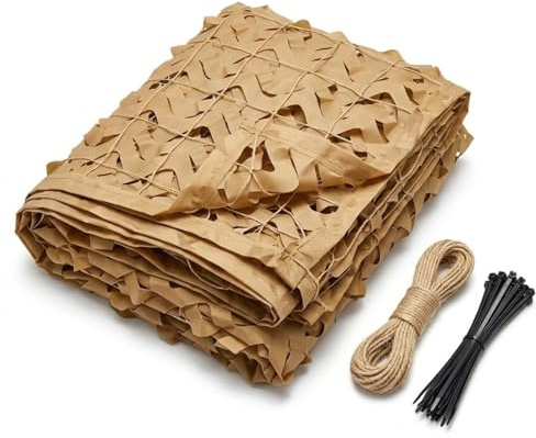 Générique Filet de Camouflage Sable avec Cordons, Filet d’Ombrage Extérieur Résistant Toile Pergola 4x3 2x3 3x5.5 2x10m Voile d'Ombrage Anti-UV, pour Terrasse, Jardin, Militaire(4x8 M)