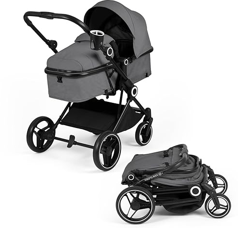 Ickle Bubba Atom 3-in-1-Reisesystem i-Size – Kinderwagen, leicht und kompakt, inkl. Cirrus-Autositz, geeignet ab Geburt bis 22 kg, einfaches Zusammenklappen in allen Modi (Graphitgrau)